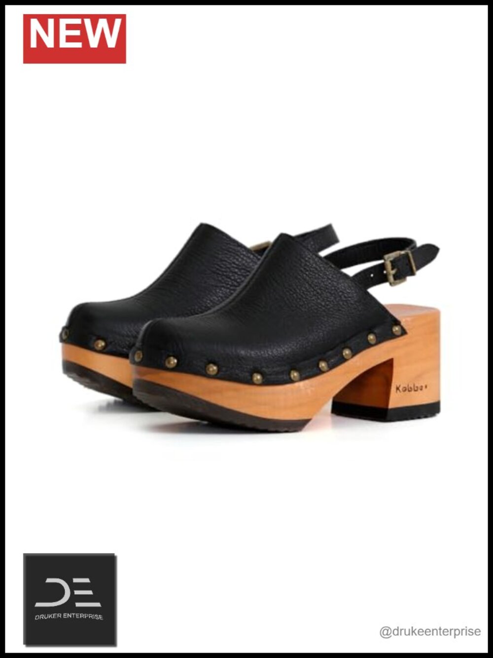Handmade Wooden Clogs Genuine Leather Adjustable Buckle Comfort